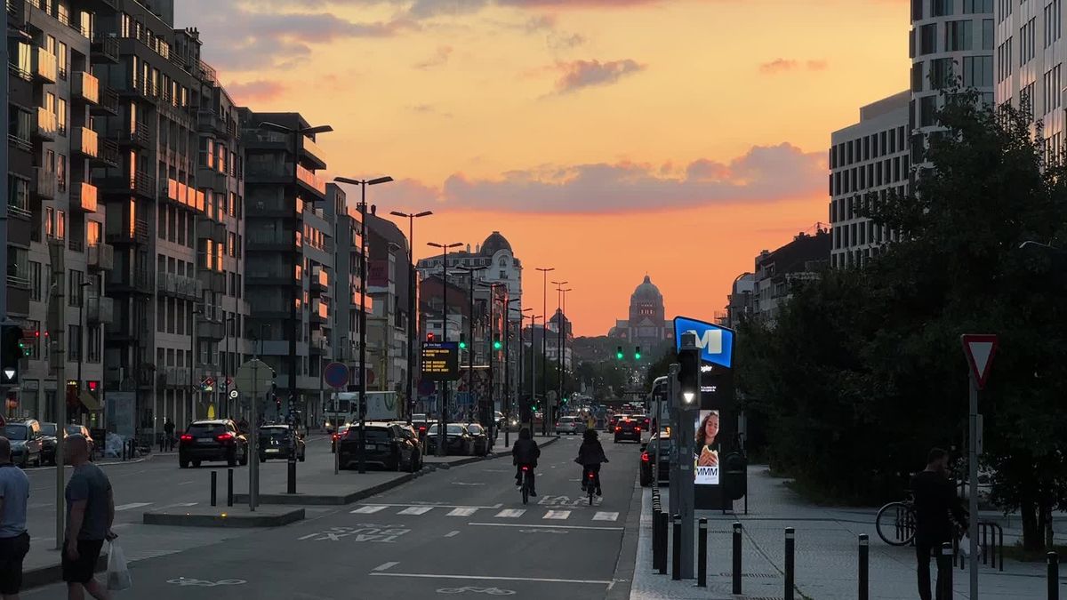 Brussels skyline at sunset