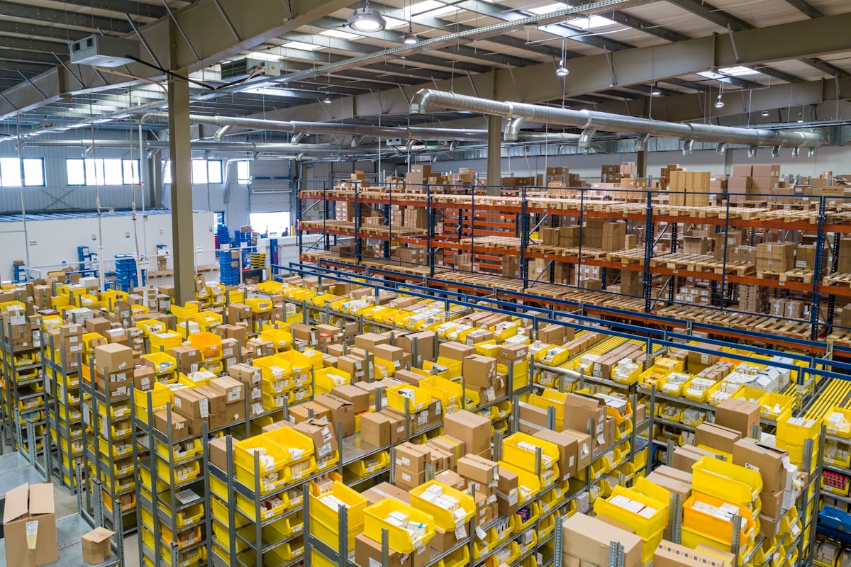 Stacked inventory in a warehouse during a corporate wind-down